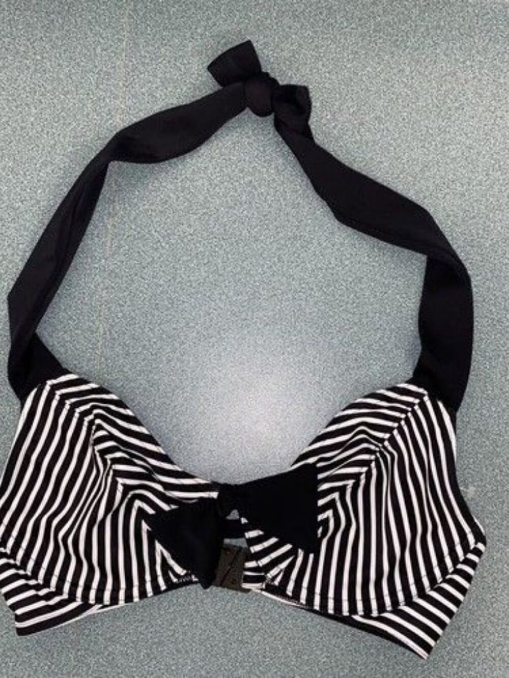 Freya‎ Halter Bikini Top Size 30D Black White Stripe Underwire Tie Neck NEW